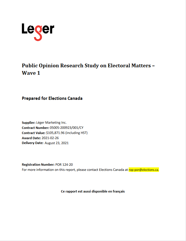 Public Opinion Research Study on Electoral Matters – Wave 1